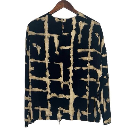 Zara Black Cream Geometric Print Long Sleeve Drawstring Hem Top - Picture 4 of 8